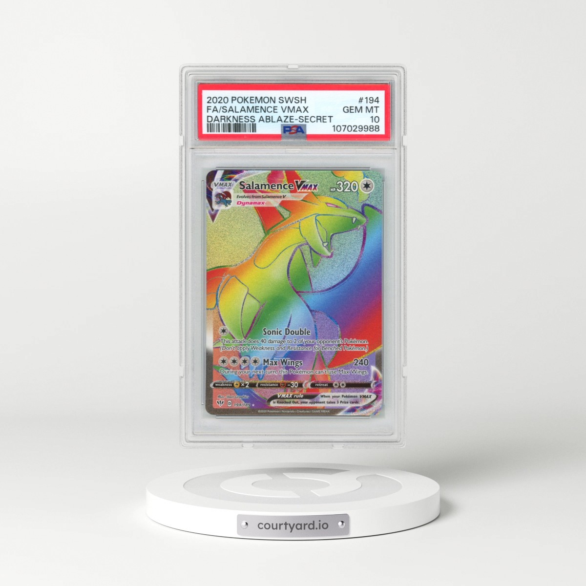 2020 Pokémon Sword & Shield Darkness Ablaze #194 Salamence Vmax - Full Art Secret (PSA 10 GEM MINT)