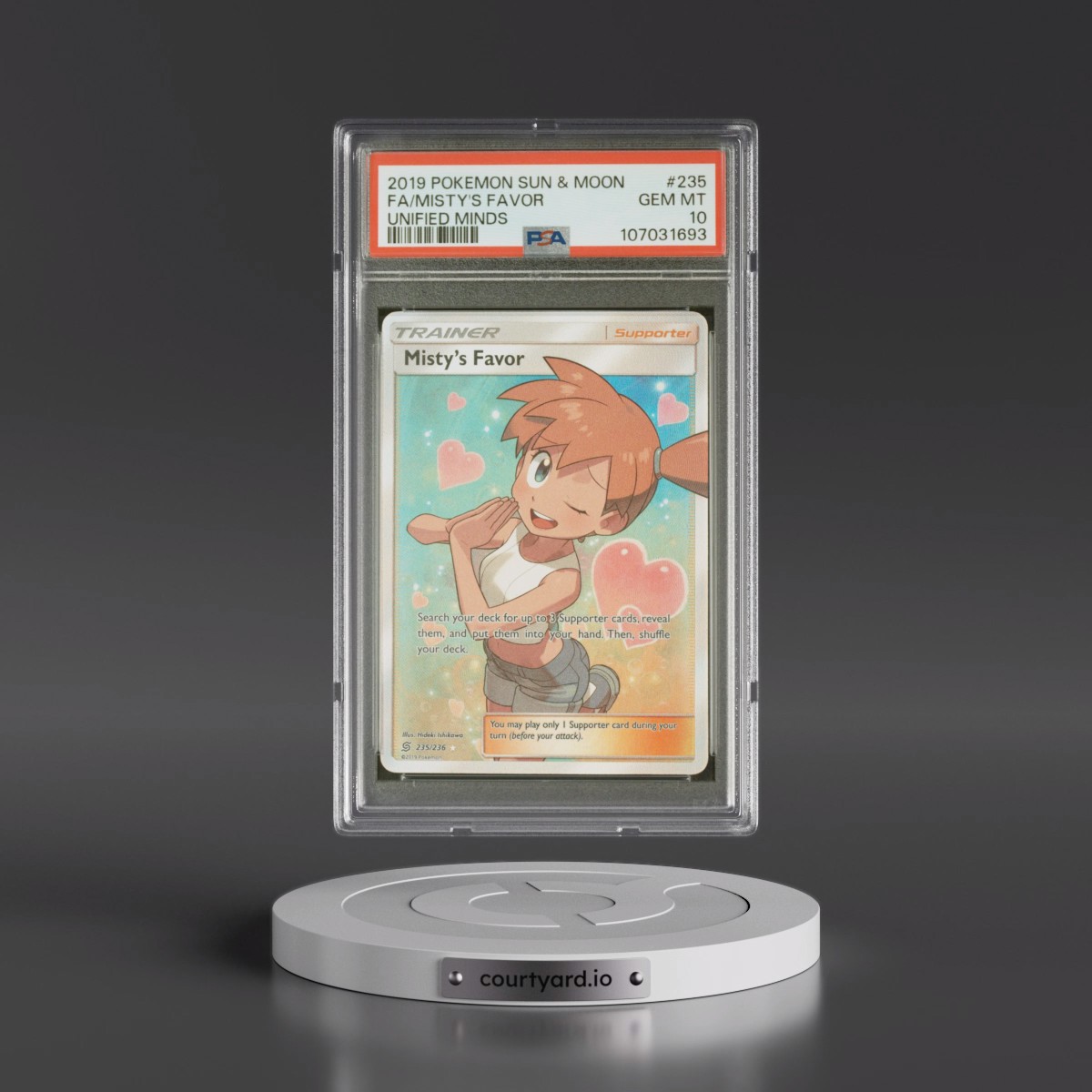 2019 Pokémon Sun & Moon Unified Minds #235 Misty's Favor - Full Art (PSA 10 GEM MINT)