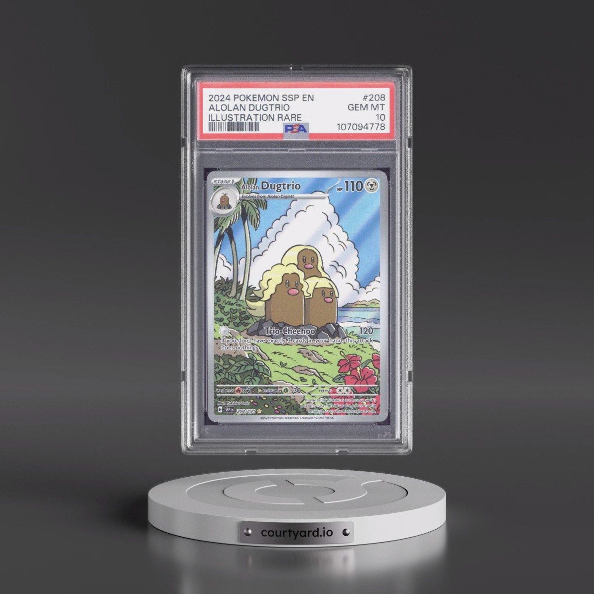2024 Pokémon Ssp EN-Surging Sparks #208 Alolan Dugtrio - Illustration Rare (PSA 10 GEM MINT)