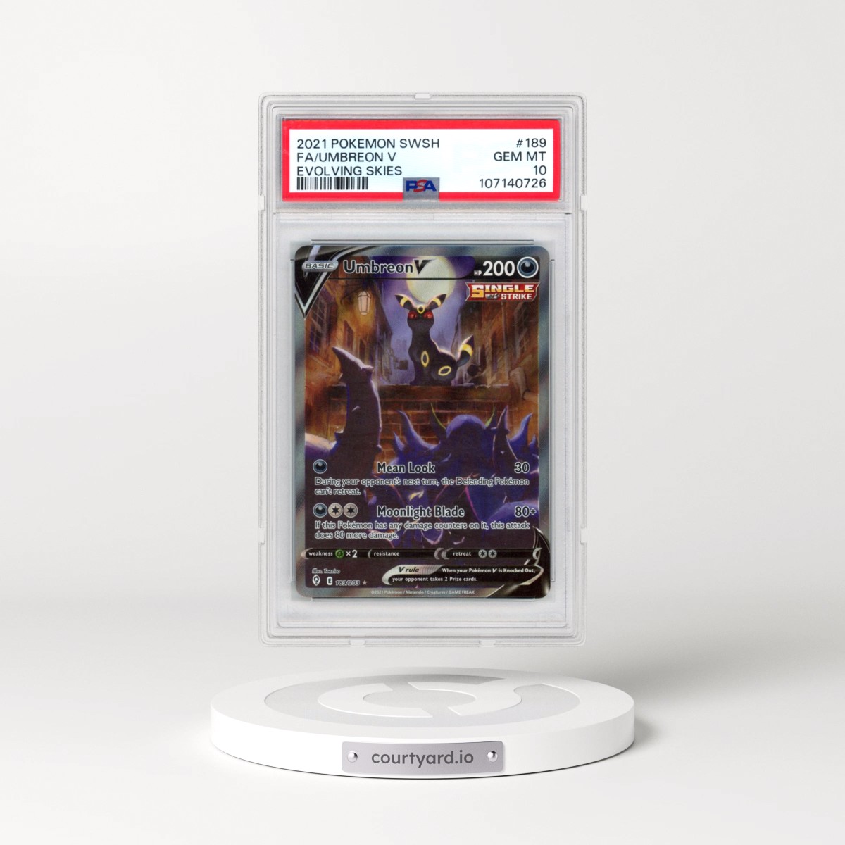 2021 Pokémon Sword & Shield Evolving Skies #189 Umbreon V - Holo Full Art (PSA 10 GEM MINT)