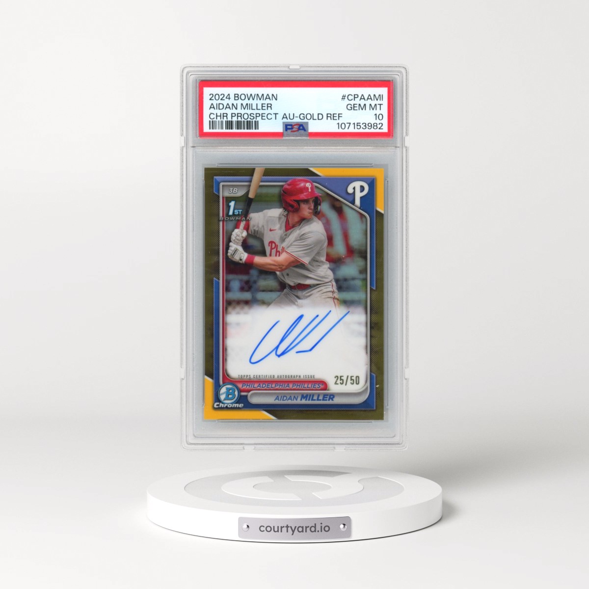 2024 Bowman Chrome Prospect Autographs #CPAAMI Aidan Miller - Gold Refractor (PSA 10 GEM MINT)