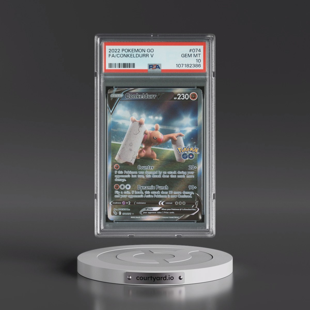 2022 Pokémon Go #074 Conkeldurr V - Holo Full Art (PSA 10 GEM MINT)