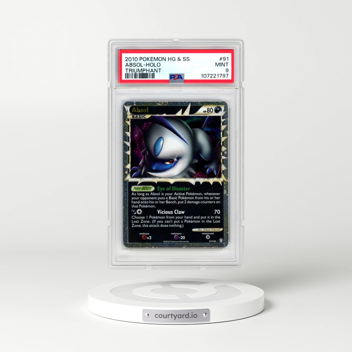 2010 Pokémon Heartgold & Soulsilver Triumphant #91 Absol - Holo (PSA 9 MINT)