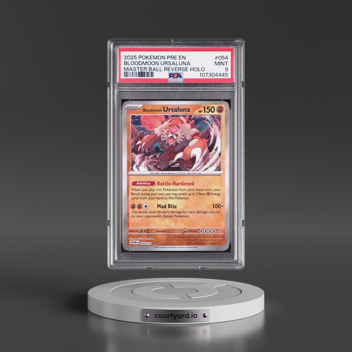 2025 Pokémon Pre EN-Prismatic Evolutions #054 Bloodmoon Ursaluna - Reverse Holo Master Ball (PSA 9 MINT)