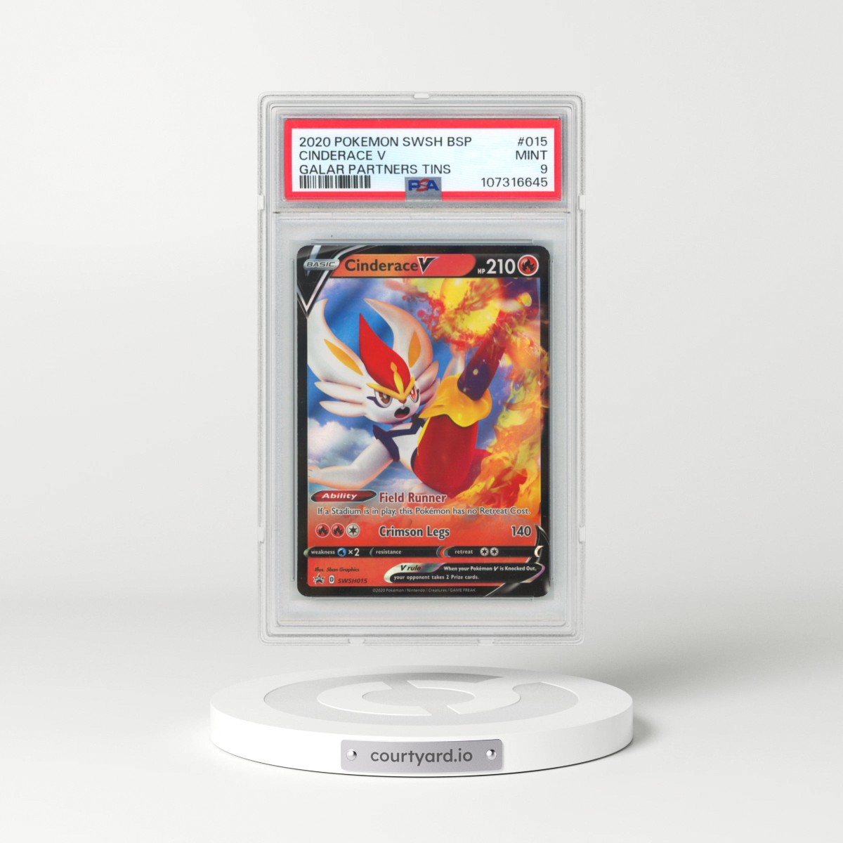 2020 Pokémon Swsh Black Star Promo #015 Cinderace V - Holo Galar Partners Tins (PSA 9 MINT)