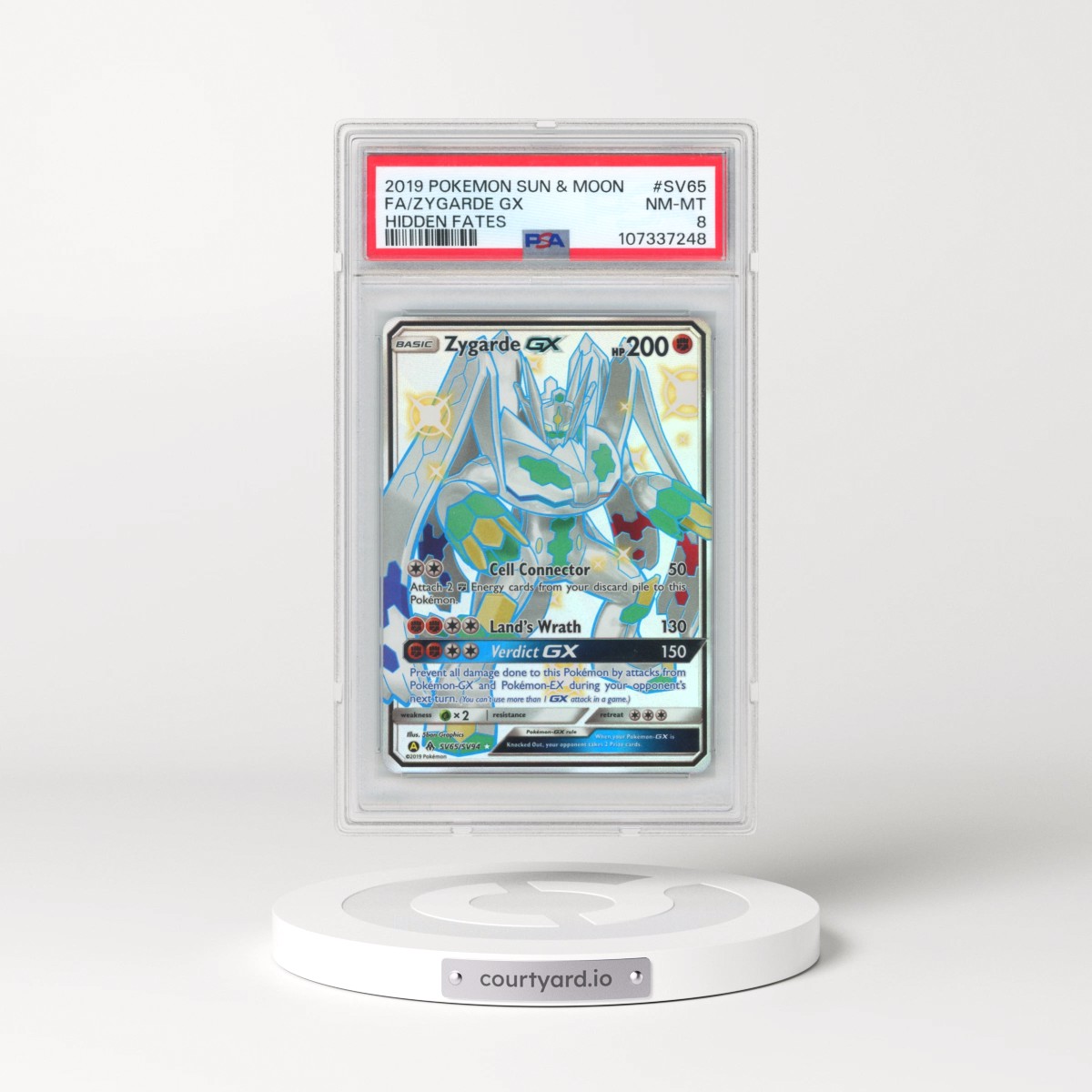 2019 Pokémon Sun & Moon Hidden Fates #SV65 Zygarde GX - Holo Full Art (PSA 8 NM-MT)