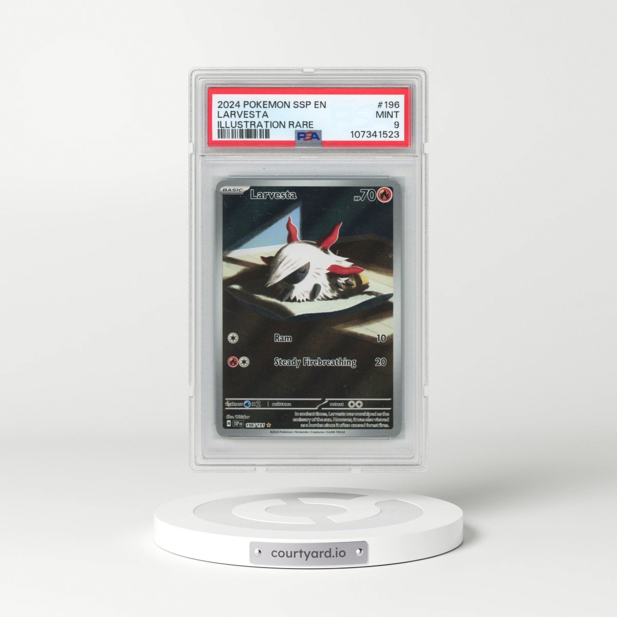 2024 Pokémon Ssp EN-Surging Sparks #196 Larvesta - Illustration Rare (PSA 9 MINT)