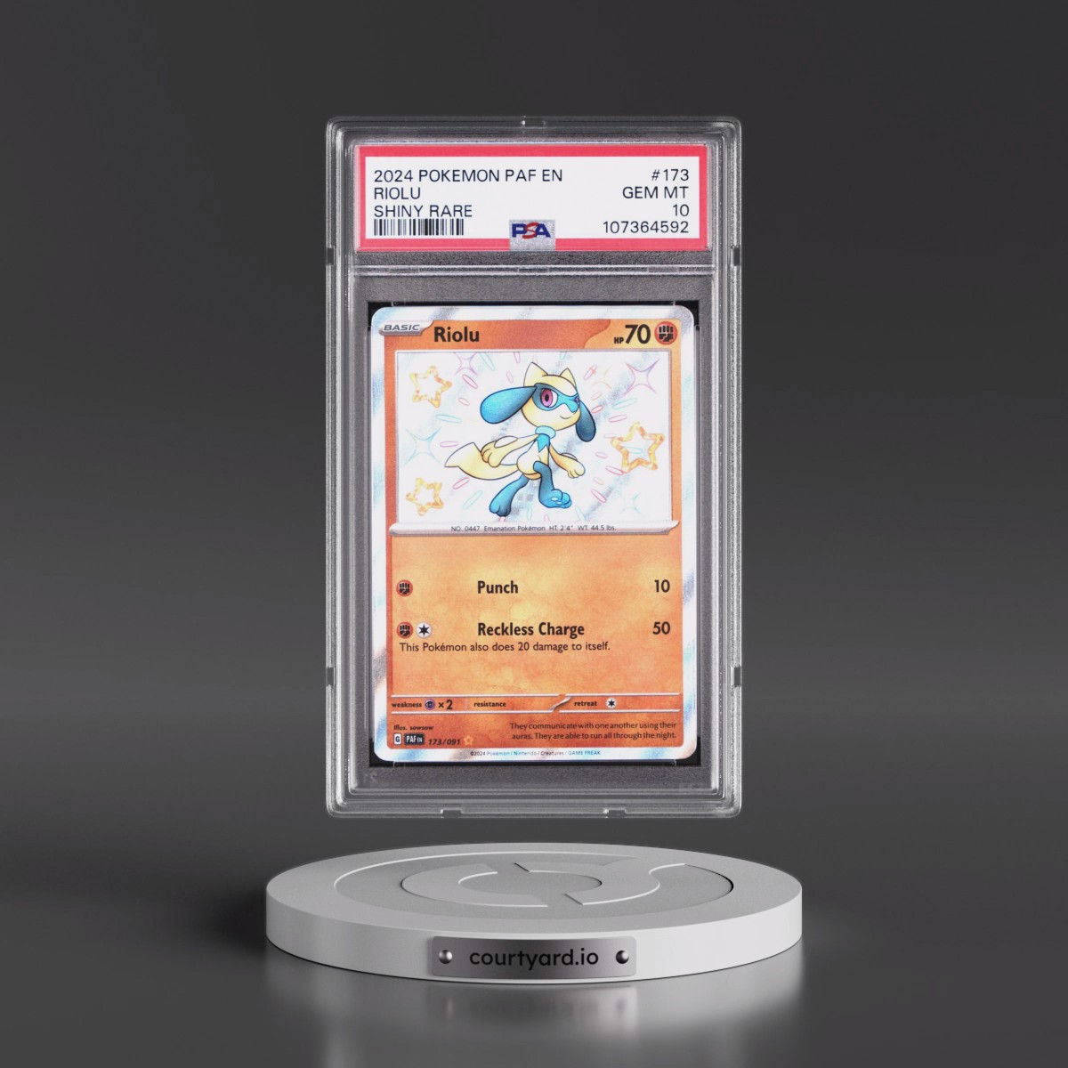 2024 Pokémon Paf EN-Paldean Fates #173 Riolu - Shiny Rare (PSA 10 GEM MINT)