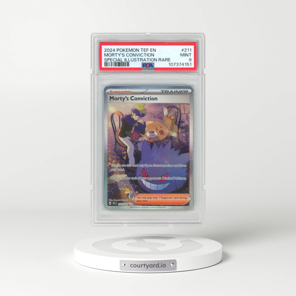 2024 Pokémon Tef EN-Temporal Forces #211 Morty's Conviction - Special Illustration Rare (PSA 9 MINT)