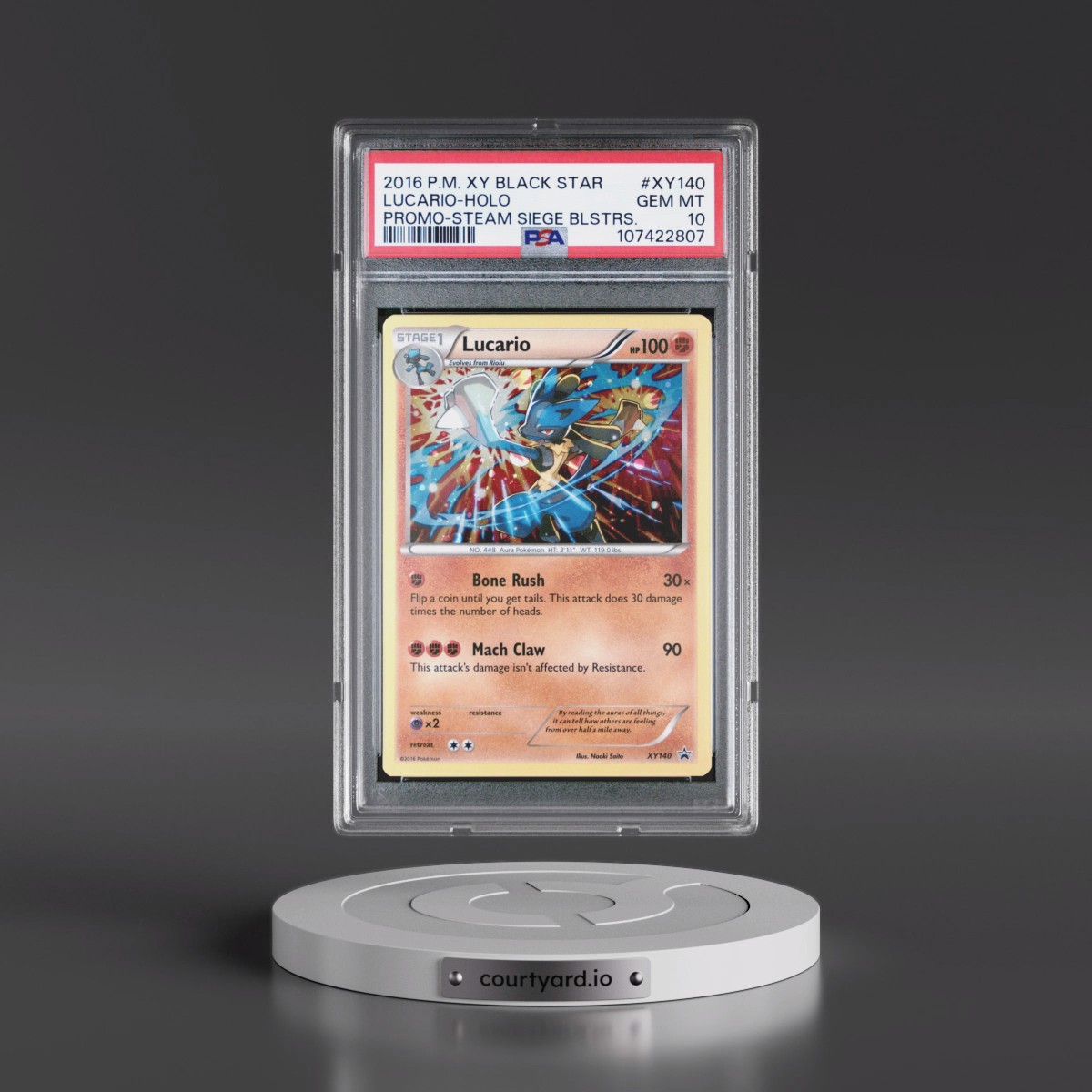 2016 Pokémon XY Black Star Promo #XY140 Lucario - Holo Steam Siege Blisters (PSA 10 GEM MINT)