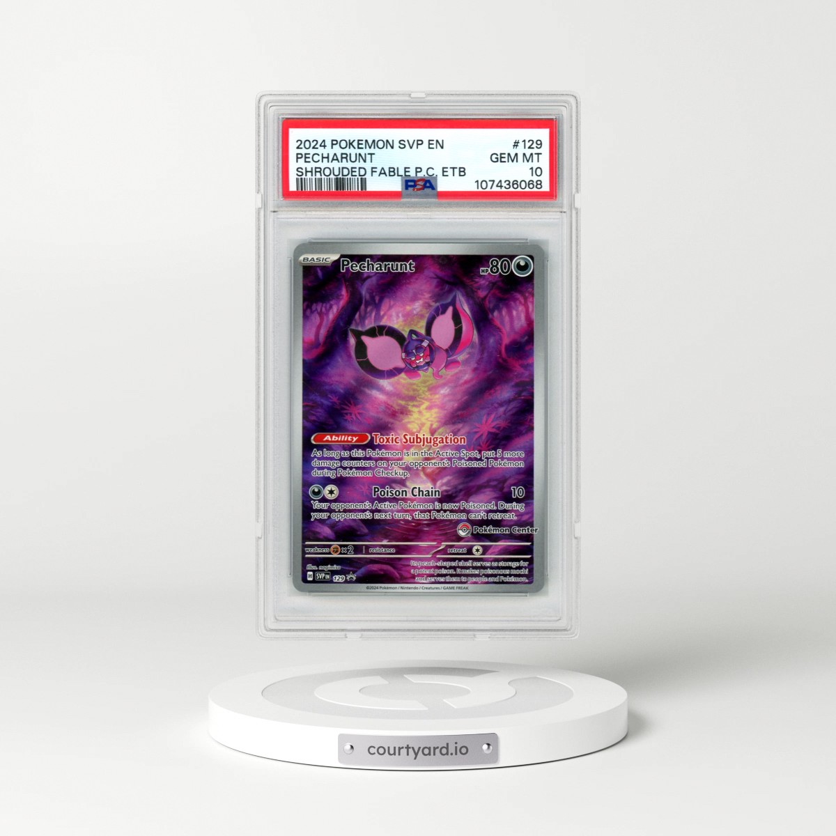 2024 Pokémon Svp EN-SV Black Star Promo #129 Pecharunt - Shrouded Fable Pokemon Center Elite Trainer Box (PSA 10 GEM MINT)