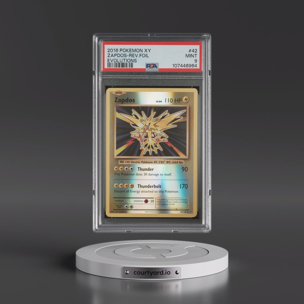2016 Pokémon XY Evolutions #42 Zapdos - Reverse Foil (PSA 9 MINT)