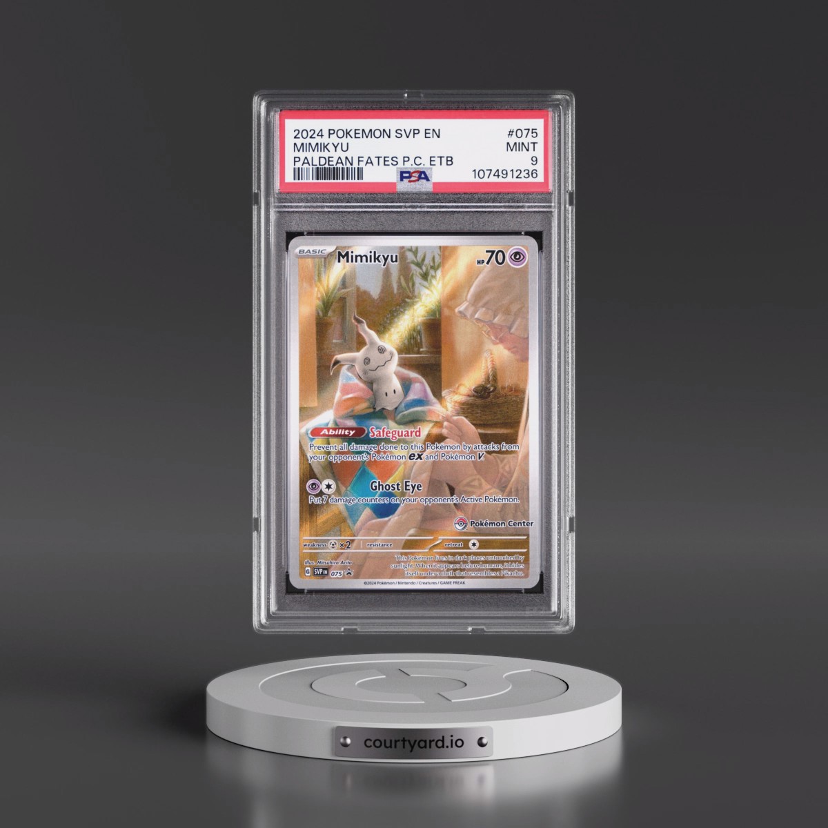 2024 Pokémon Svp EN-SV Black Star Promo #075 Mimikyu - Paldean Fates Pokemon Center Elite Trainer Box (PSA 9 MINT)