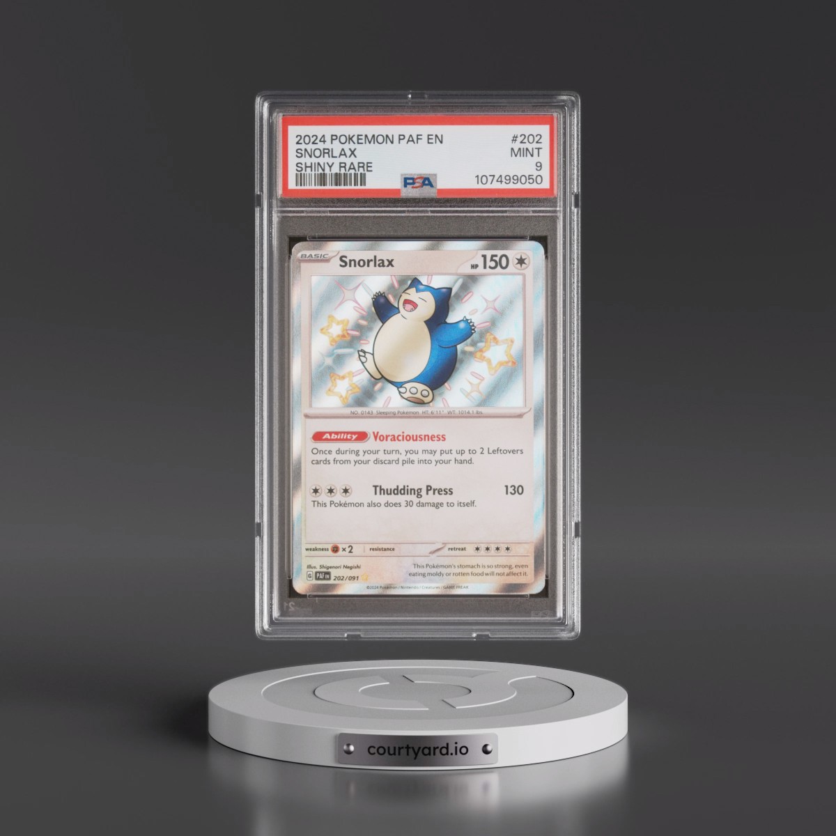 2024 Pokémon Paf EN-Paldean Fates #202 Snorlax - Shiny Rare (PSA 9 MINT)