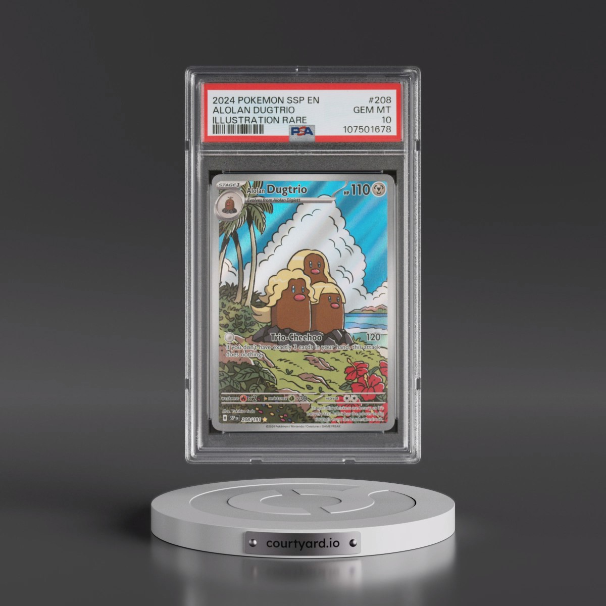 2024 Pokémon Ssp EN-Surging Sparks #208 Alolan Dugtrio - Illustration Rare (PSA 10 GEM MINT)