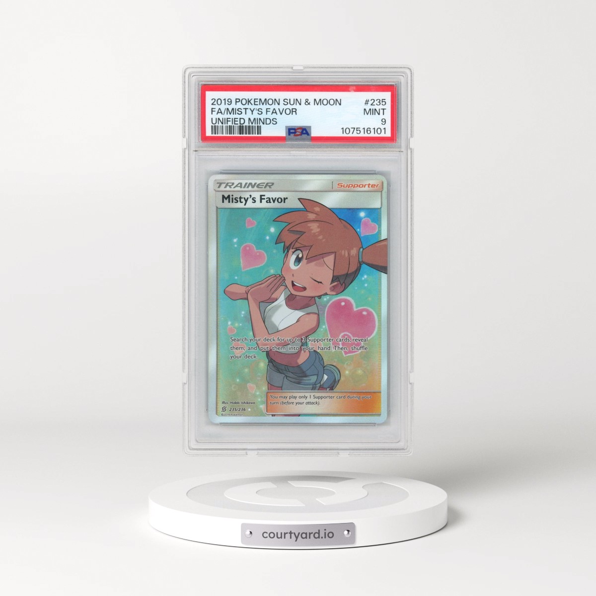 2019 Pokémon Sun & Moon Unified Minds #235 Misty's Favor - Full Art (PSA 9 MINT)
