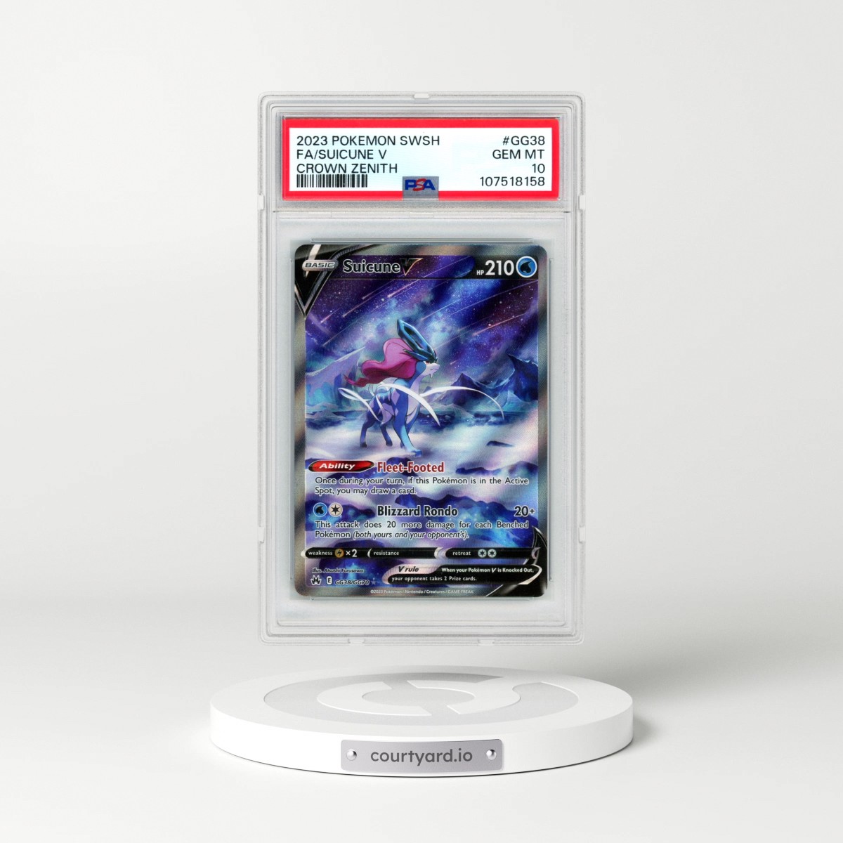 2023 Pokémon Sword and Shield Crown Zenith #GG38 Suicune V - Holo Full Art (PSA 10 GEM MINT)