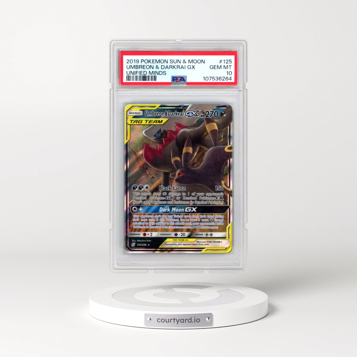 2019 Pokémon Sun & Moon Unified Minds #125 Umbreon & Darkrai GX - Holo (PSA 10 GEM MINT)