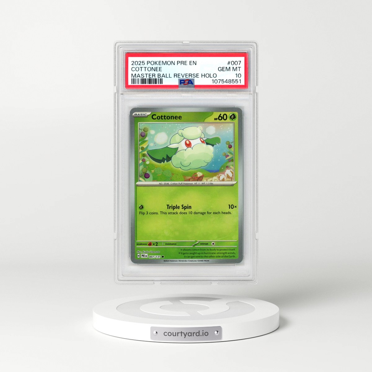 2025 Pokémon Pre EN-Prismatic Evolutions #007 Cottonee - Reverse Holo Master Ball (PSA 10 GEM MINT)