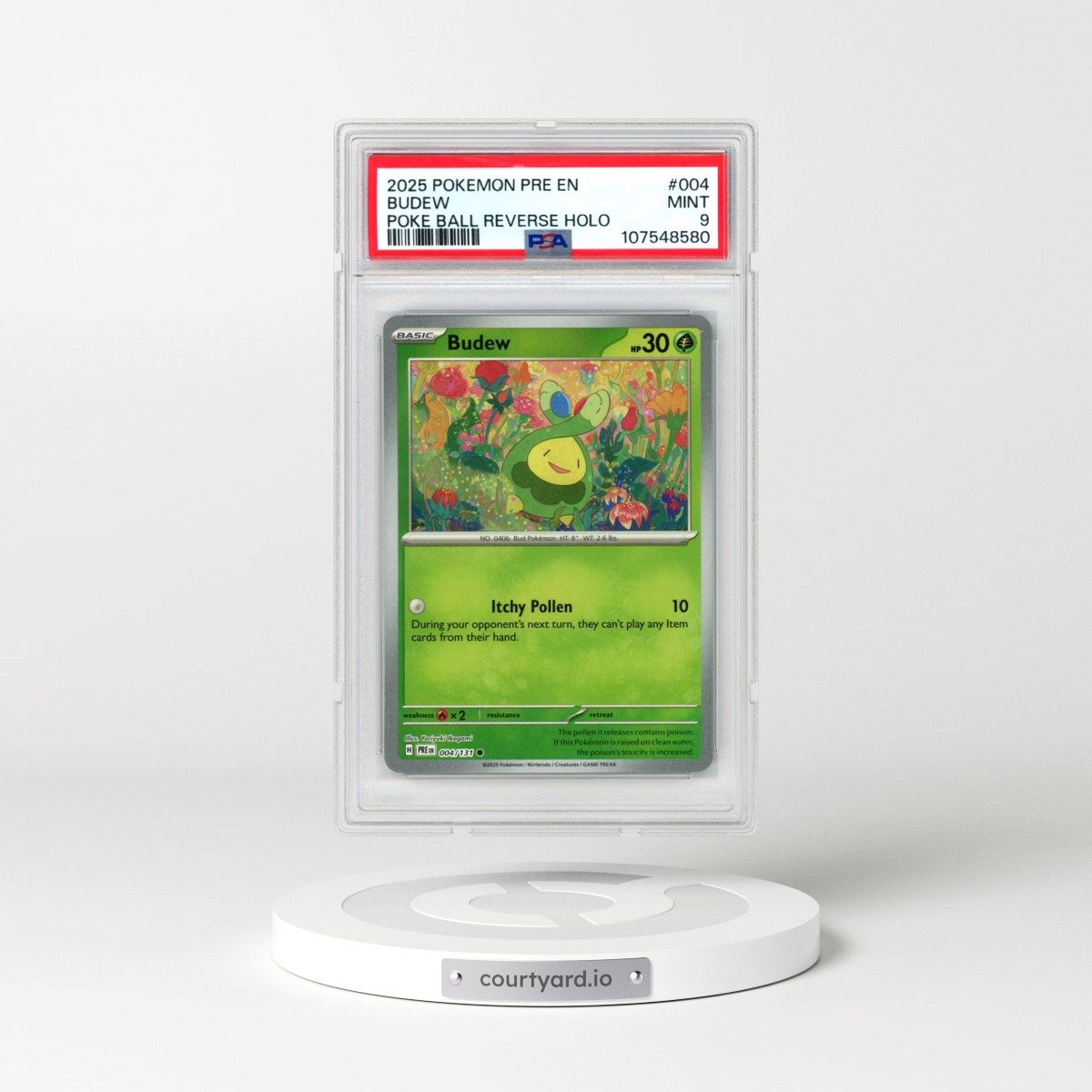2025 Pokémon Pre EN-Prismatic Evolutions #004 Budew - Reverse Holo Poke Ball (PSA 9 MINT)