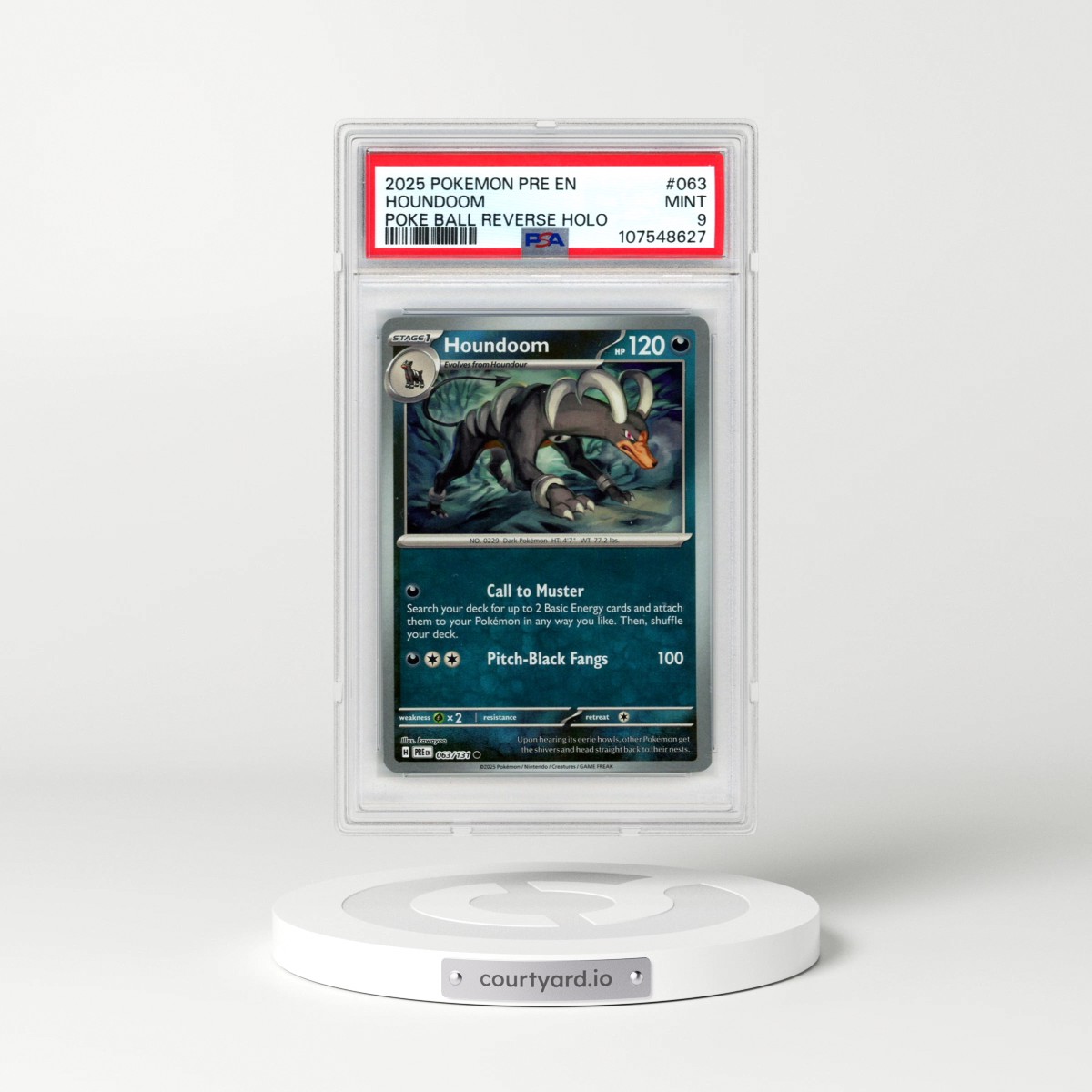 2025 Pokémon Pre EN-Prismatic Evolutions #063 Houndoom - Reverse Holo Poke Ball (PSA 9 MINT)