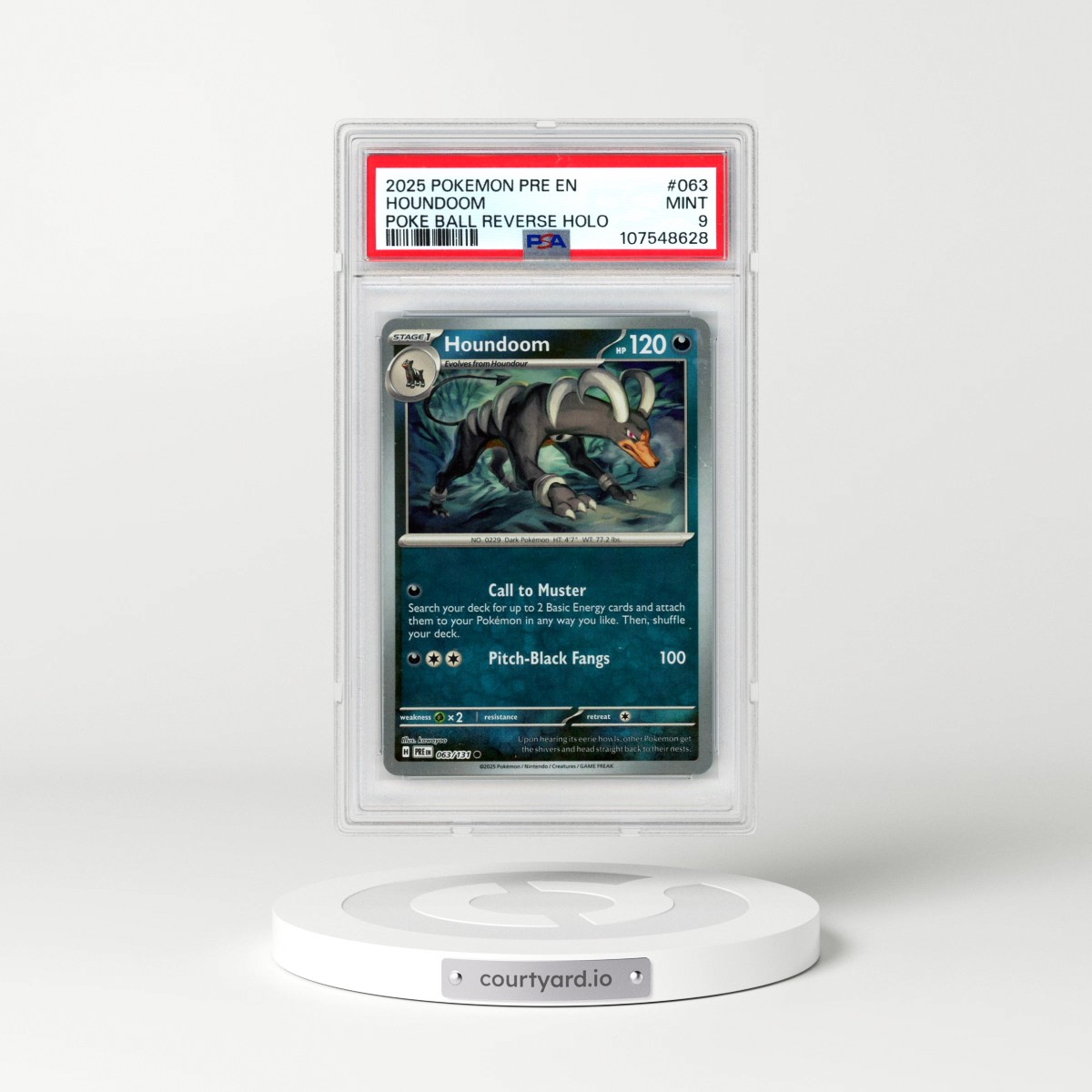 2025 Pokémon Pre EN-Prismatic Evolutions #063 Houndoom - Reverse Holo Poke Ball (PSA 9 MINT)