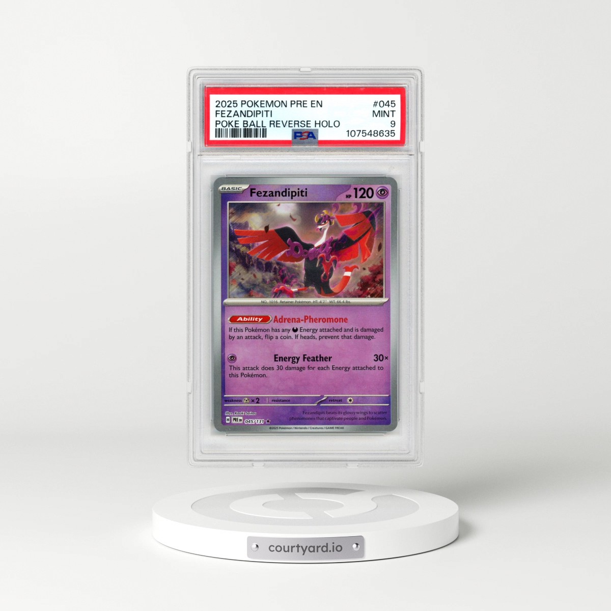 2025 Pokémon Pre EN-Prismatic Evolutions #045 Fezandipiti - Reverse Holo Poke Ball (PSA 9 MINT)
