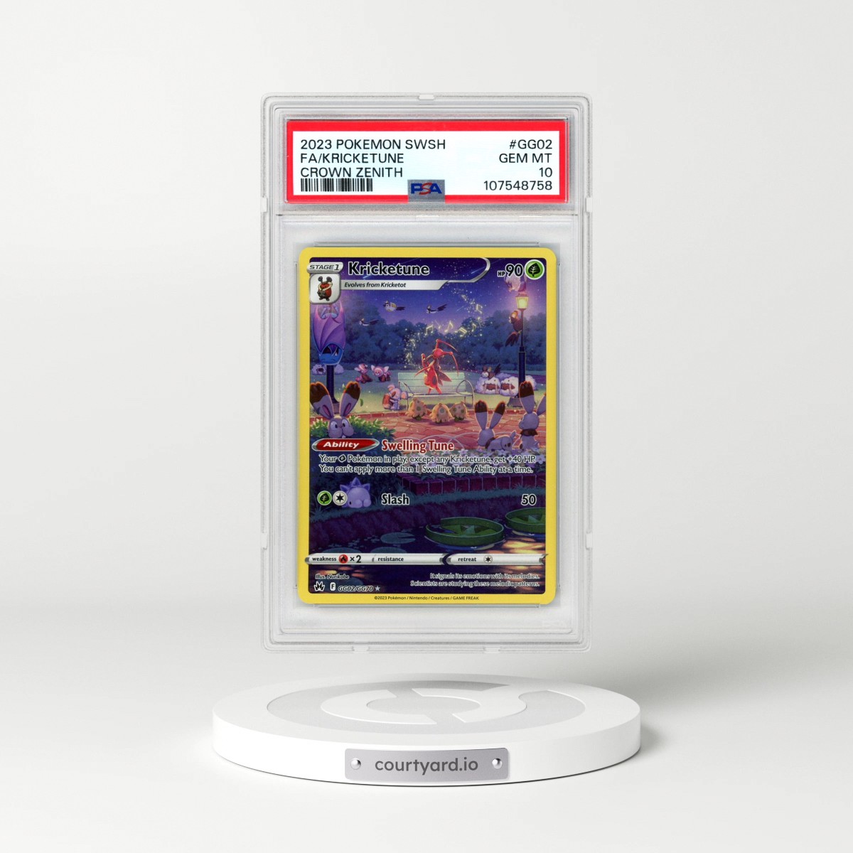 2023 Pokémon Sword and Shield Crown Zenith #GG02 Kricketune - Full Art (PSA 10 GEM MINT)