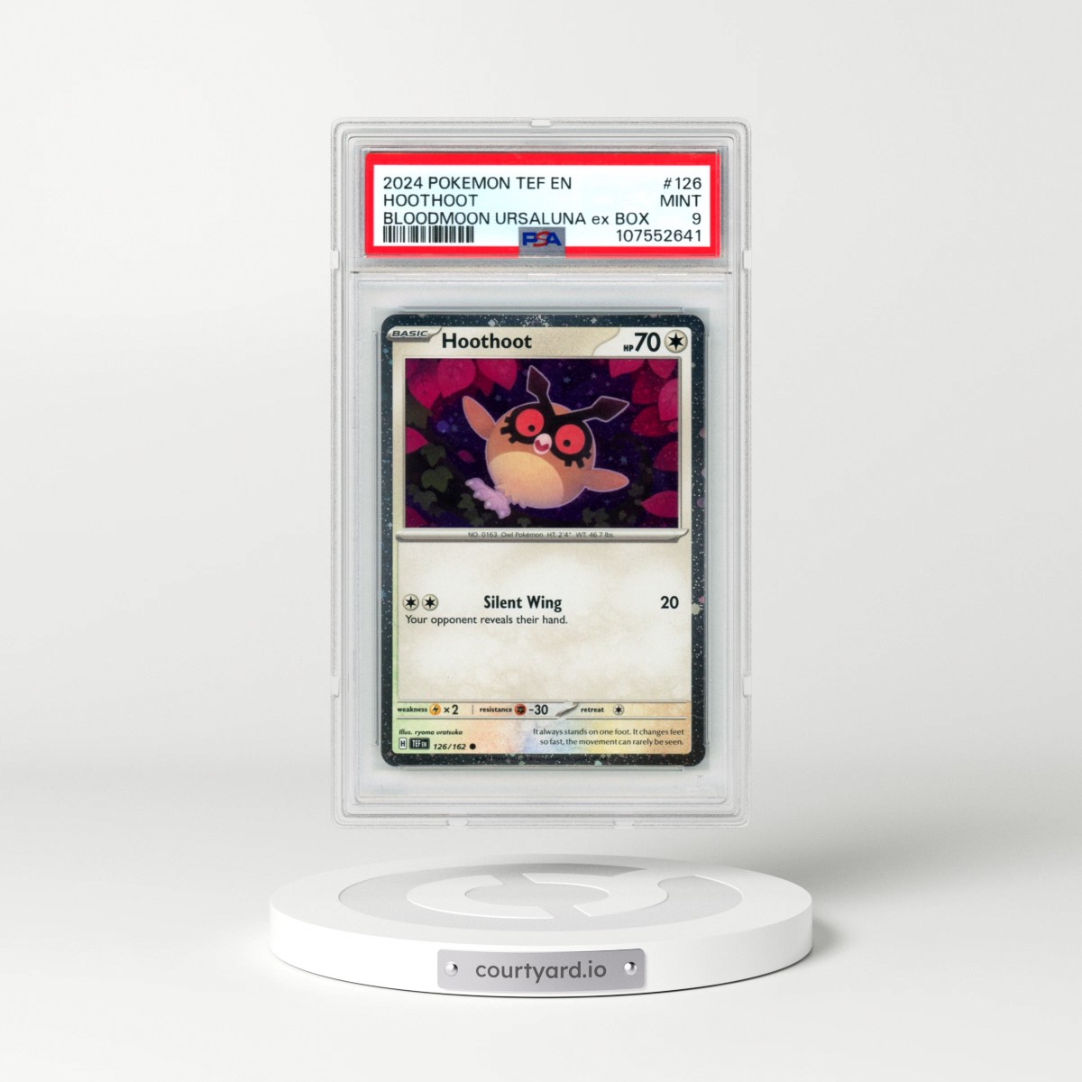 2024 Pokémon Tef EN-Temporal Forces #126 Hoothoot - Bloodmoon Ursaluna EX Box (PSA 9 MINT)