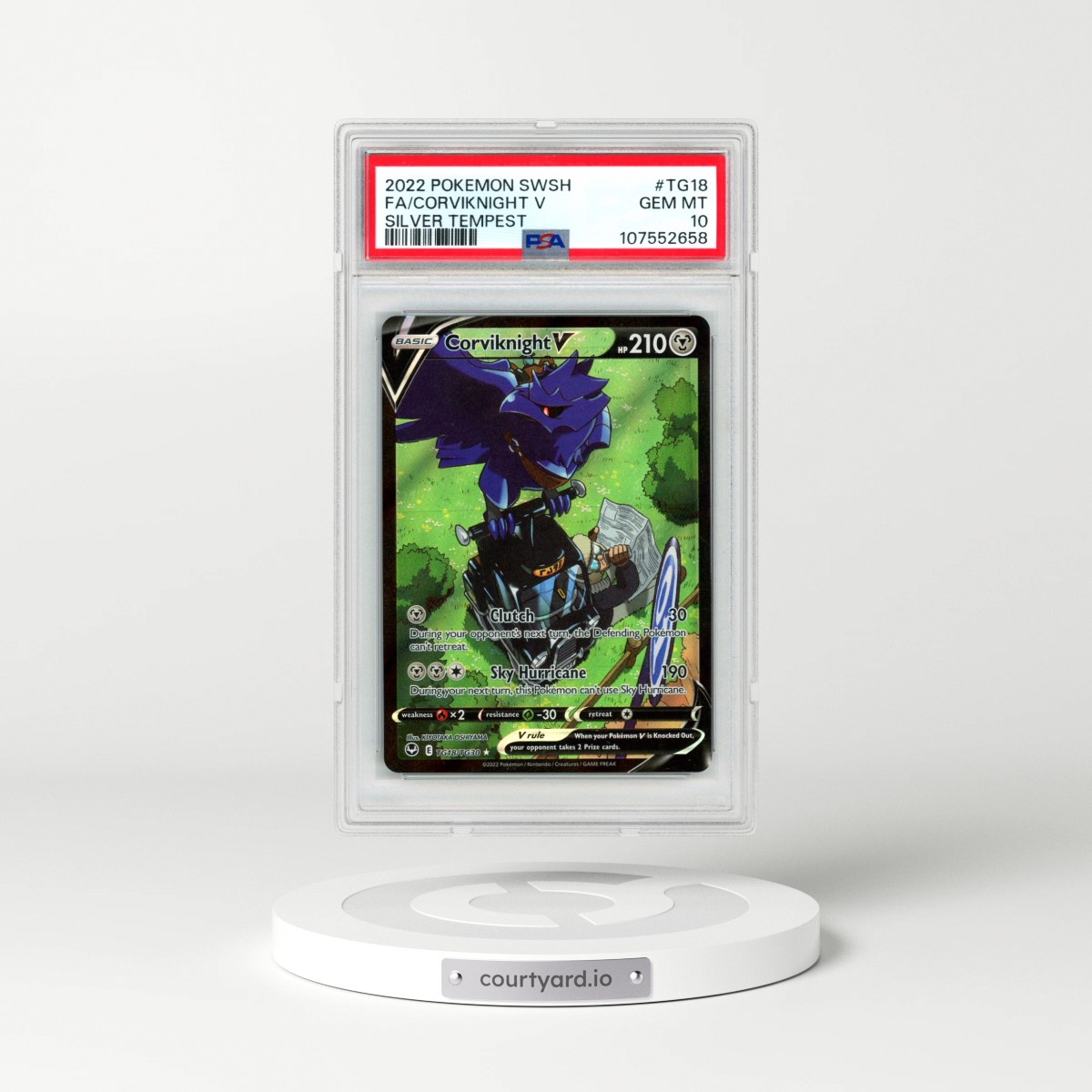 2022 Pokémon Sword & Shield Silver Tempest #TG18 Corviknight V - Holo Full Art (PSA 10 GEM MINT)