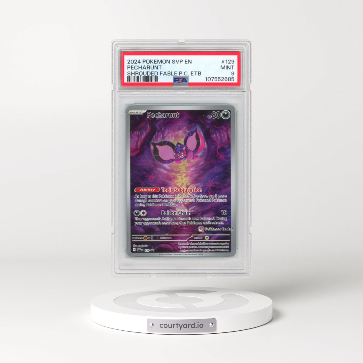 2024 Pokémon Svp EN-SV Black Star Promo #129 Pecharunt - Shrouded Fable Pokemon Center Elite Trainer Box (PSA 9 MINT)
