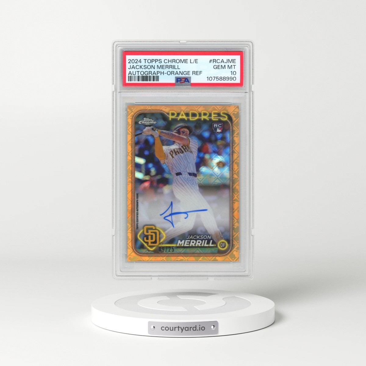 2024 Topps Chrome Logofractor Edition MLB Refractor Chrome Autographs #RCAJME Jackson Merrill - Orange Refractor (PSA 10 GEM MINT)