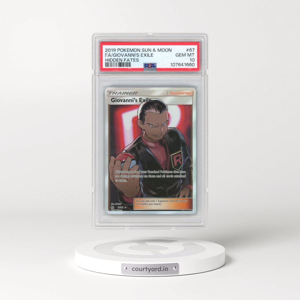 2019 Pokémon Sun & Moon Hidden Fates #67 Giovanni's Exile - Full Art (PSA 10 GEM MINT)