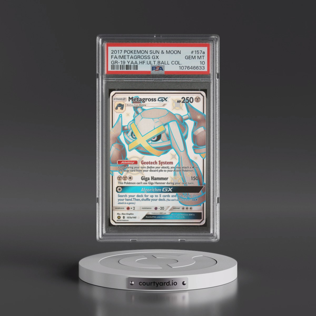 2017 Pokémon Sun & Moon Guardians Rising #157a Metagross GX - Holo Full Art 2019 Yellow A Alternate Art Hidden Fates Ultra Ball Collection (PSA 10 GEM MINT)