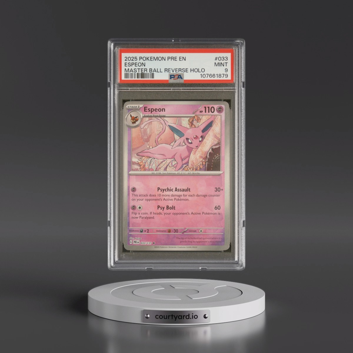 2025 Pokémon Pre EN-Prismatic Evolutions #033 Espeon - Reverse Holo Master Ball (PSA 9 MINT)