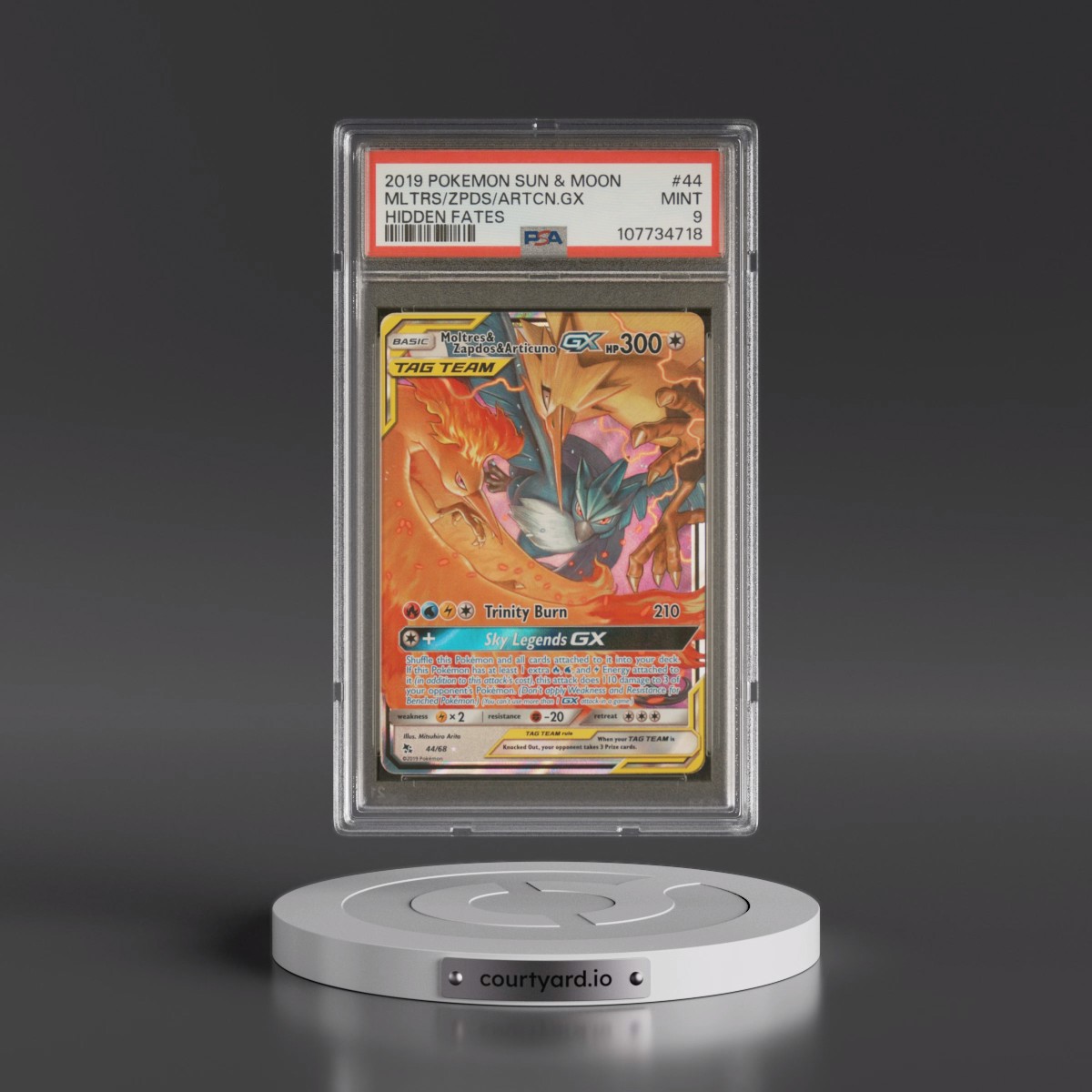 2019 Pokémon Sun & Moon Hidden Fates #44 Moltres & Zapdos & Articuno GX - Holo (PSA 9 MINT)