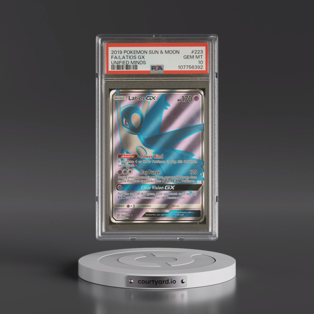 2019 Pokémon Sun & Moon Unified Minds #223 Latios GX - Holo Full Art (PSA 10 GEM MINT)