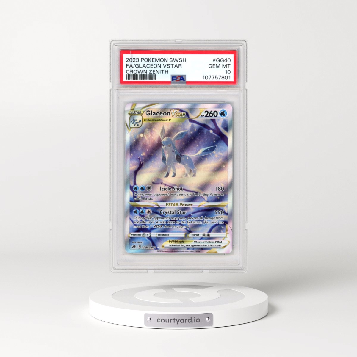 2023 Pokémon Sword and Shield Crown Zenith #GG40 Glaceon Vstar - Full Art (PSA 10 GEM MINT)