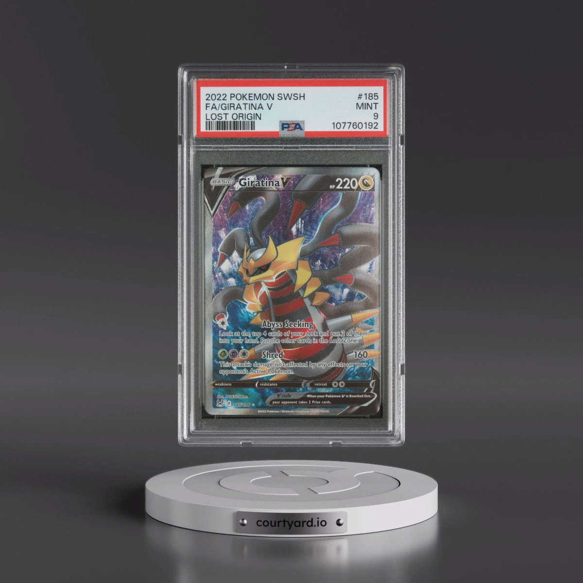2022 Pokémon Sword & Shield Lost Origin #185 Giratina V - Holo Full Art (PSA 9 MINT)