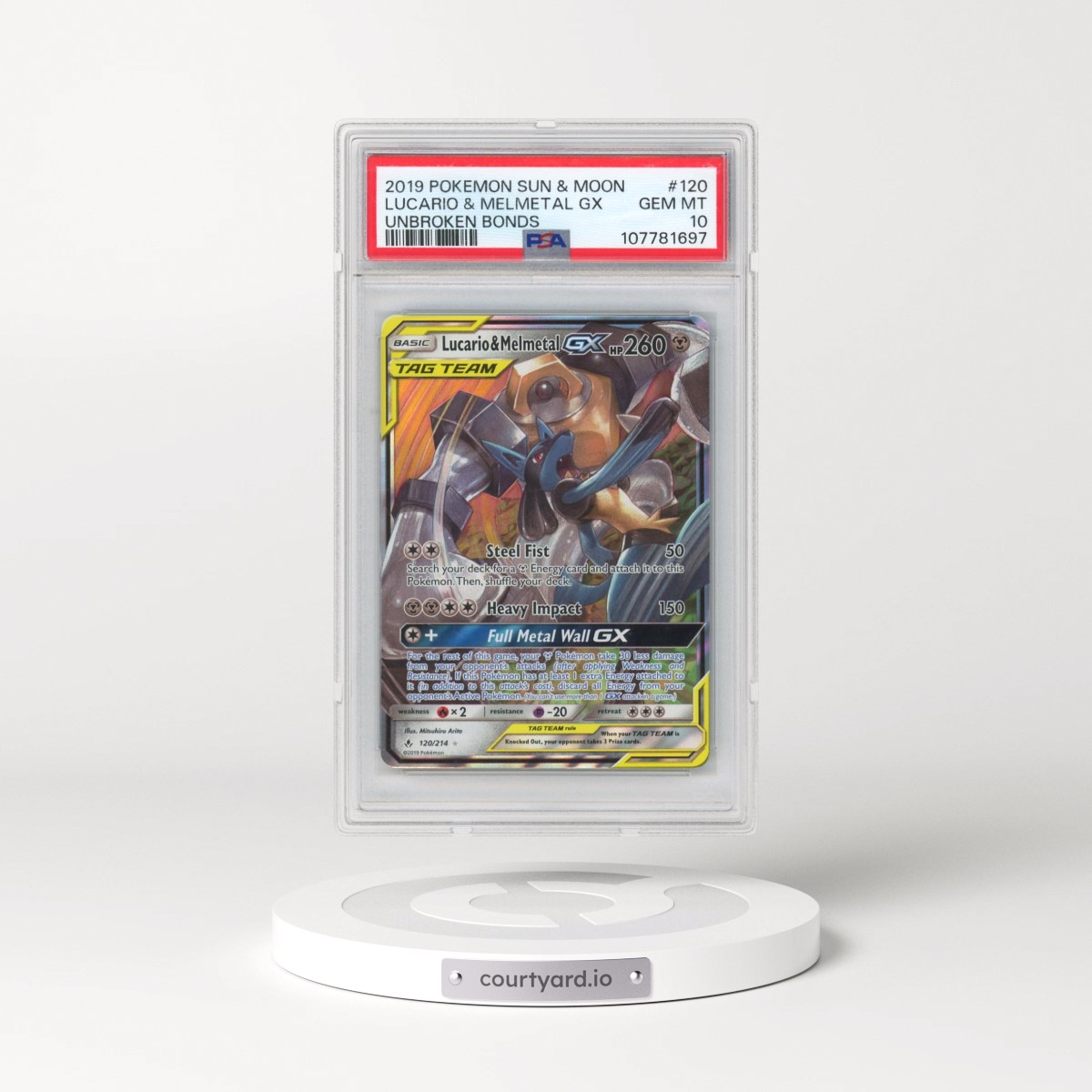 2019 Pokémon Sun & Moon Unbroken Bonds #120 Lucario & Melmetal GX - Holo (PSA 10 GEM MINT)