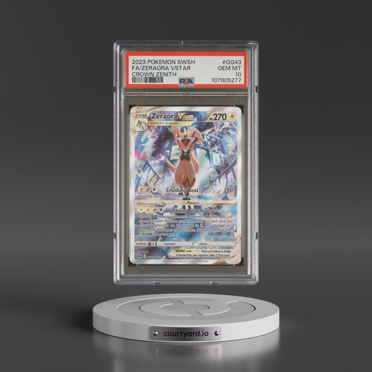 2023 Pokémon Sword and Shield Crown Zenith #GG43 Zeraora Vstar - Full Art (PSA 10 GEM MINT)