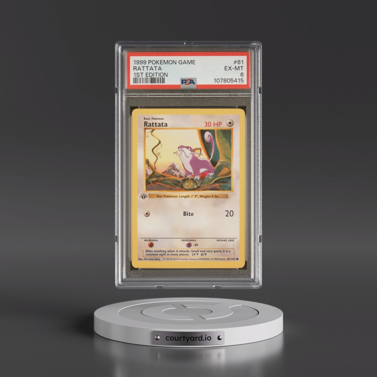 1999 Pokémon Game #61 Rattata - 1st Edition (PSA 6 EX-MT)