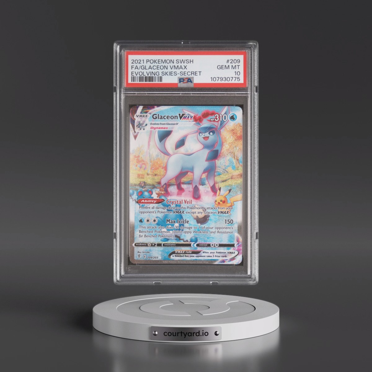 2021 Pokémon Sword & Shield Evolving Skies #209 Glaceon Vmax - Full Art Secret (PSA 10 GEM MINT)