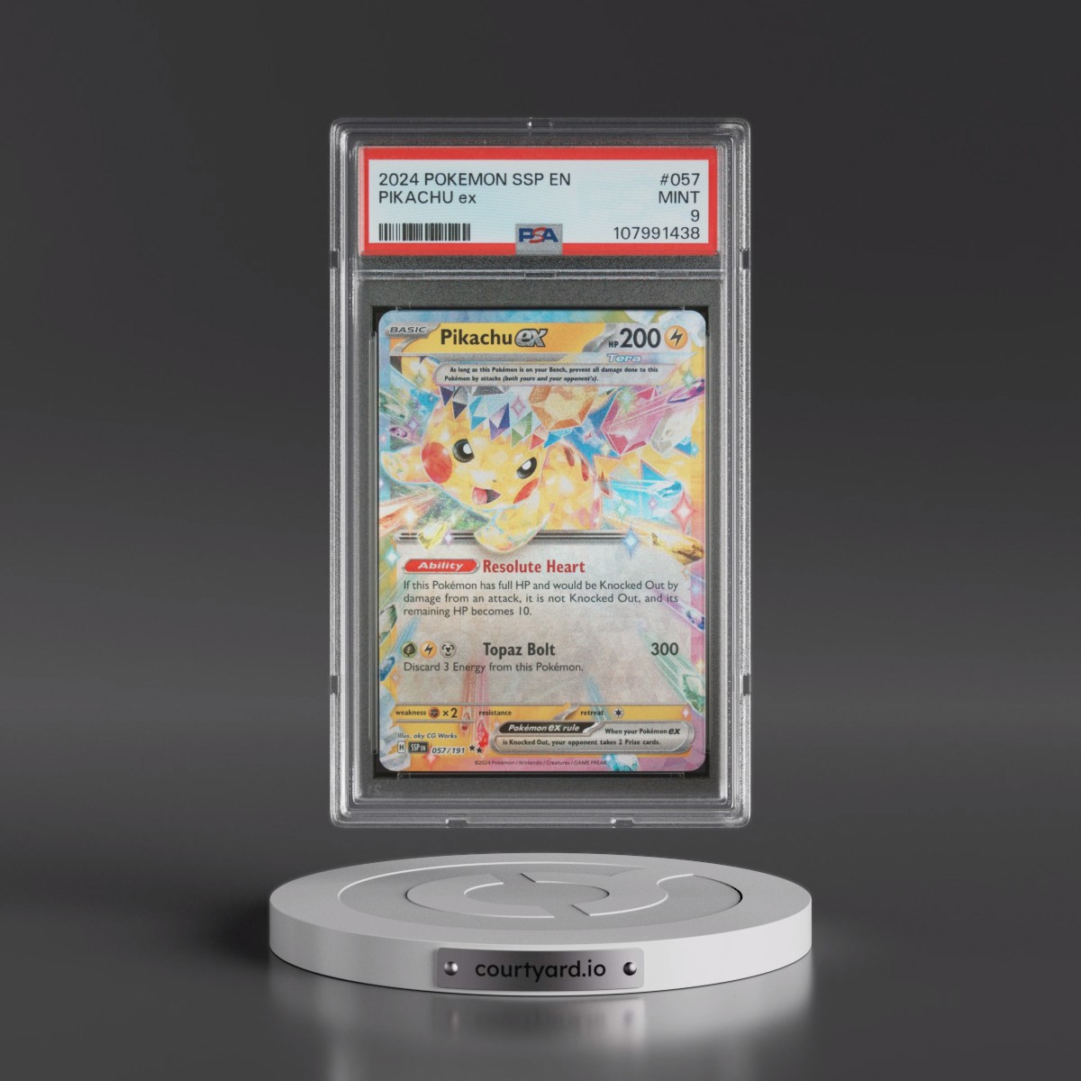 2024 Pokémon Ssp EN-Surging Sparks #057 Pikachu EX - Holo (PSA 9 MINT)