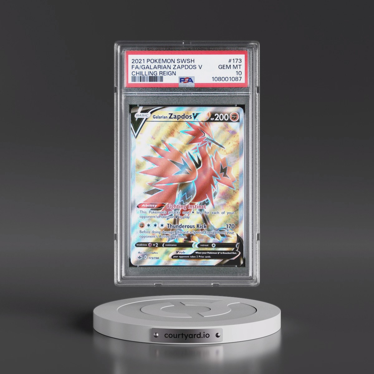 2021 Pokémon Sword & Shield Chilling Reign #173 Galarian Zapdos V - Holo Full Art (PSA 10 GEM MINT)