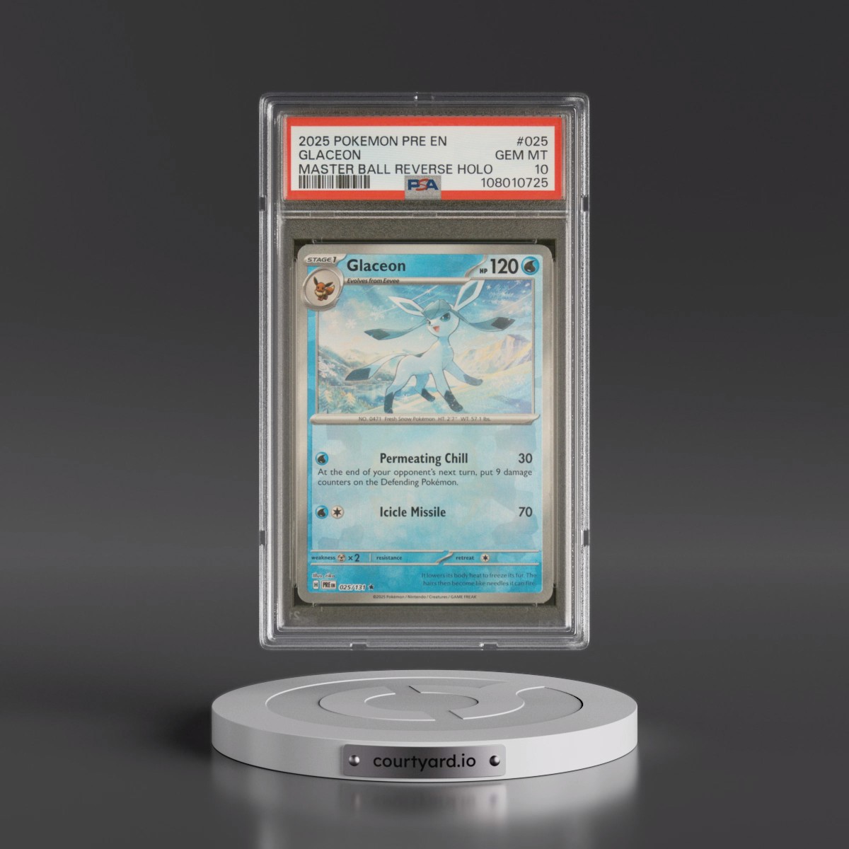 2025 Pokémon Pre EN-Prismatic Evolutions #025 Glaceon - Reverse Holo Master Ball (PSA 10 GEM MINT)