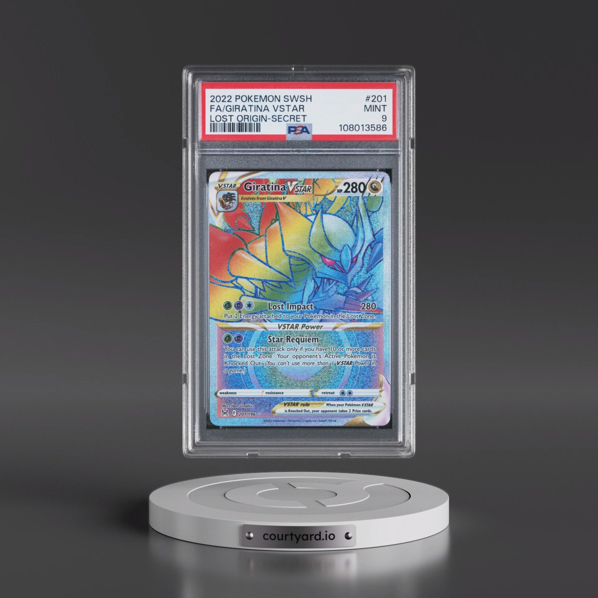 2022 Pokémon Sword & Shield Lost Origin #201 Giratina Vstar - Full Art Secret (PSA 9 MINT)