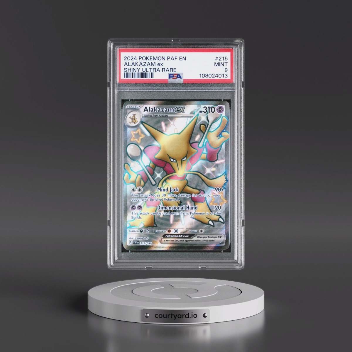 2024 Pokémon Paf EN-Paldean Fates #215 Alakazam EX - Holo Shiny Ultra Rare (PSA 9 MINT)