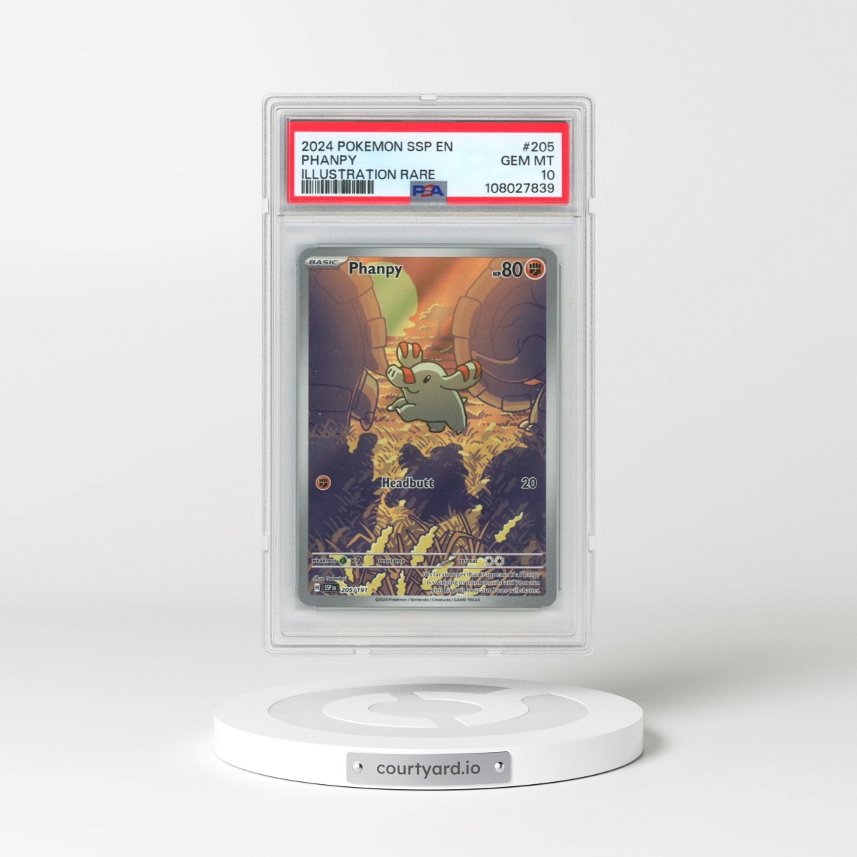 2024 Pokémon Ssp EN-Surging Sparks #205 Phanpy - Illustration Rare (PSA 10 GEM MINT)