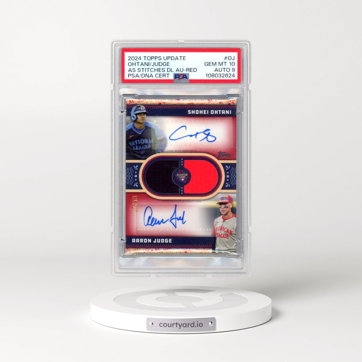 2024 Topps Update All-Star Stitches Dual Autographs #OJ Aaron Judge/Shohei Ohtani - Red (PSA 10 GEM MINT)